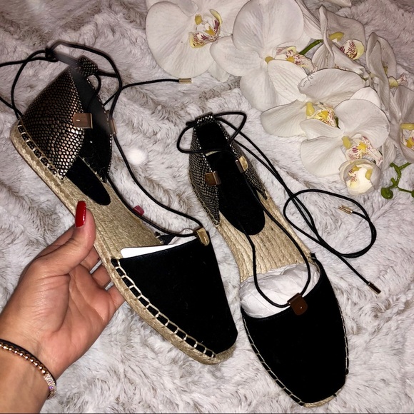 Aldo Shoes - Aldo Black Peep Toe Espadrille Flat Sandals